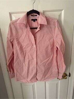Lands' End women’s orange Stripe Button-Down Shirt